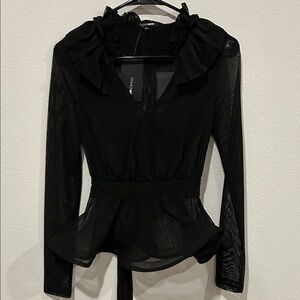 Black Sheer Ruffle Blouse